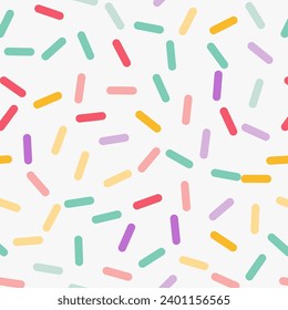 Simple minimalistic seamless pattern, colorful hand drawn cute lines on a white background. Sugar sprinkles on donut, confetti.