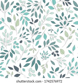 Simple minimalistic seamless pattern with hand drawn flowers and leaves. Textile, fabric patterns. Vector illustration. 