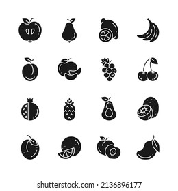 Simple minimalistic set of silhouette icons of fruit. Vector illustration