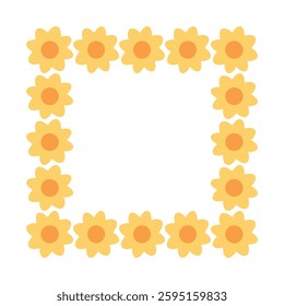 Simple minimalistic square frame of yellow flowers in flat style, template, background, graphic element for decoration