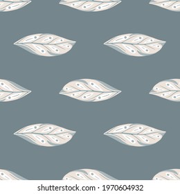 Simple minimalistic style with geometric leaf elements seamless pattern. Pale blue background. Floral artwork. Perfect for fabric design, textile print, wrapping, cover. Vector illustration.