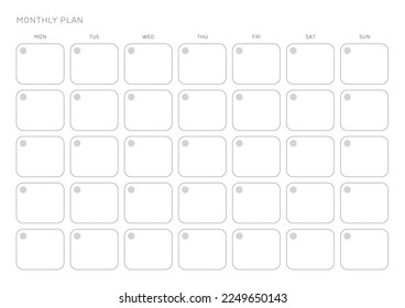 Un simple planificador mensual de estilo minimalista. Ilustración de la plantilla de documento de planificador de calendarios, agenda, agenda, agenda, plan de calendario.