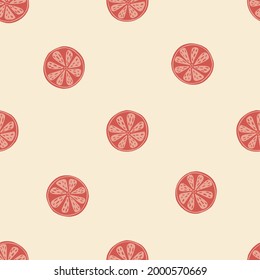 Simple minimalistic style seamless pattern with doodle orange slices print. Pastel background. Stock illustration. Vector design for textile, fabric, giftwrap, wallpapers.