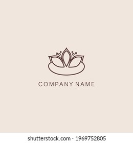 Simple, minimalistic, stylized lotus flower symbol or logo, composed of several elements. Made with a contour line. Vector illustration
