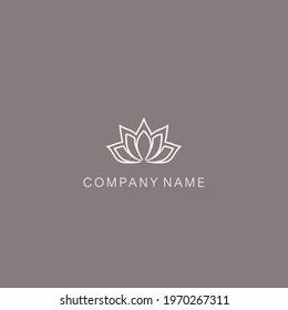 Simple, minimalistic, stylized lotus flower symbol or logo, composed of several elements. Made with a curved contour line. Vector illustration