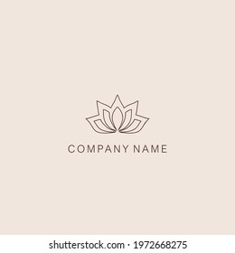 Simple, minimalistic, stylized lotus flower symbol or logo, composed of several elements. Made with a curved contour line.