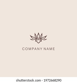 Simple, minimalistic, stylized lotus flower symbol or logo, composed of several elements. Made with a curved contour line.