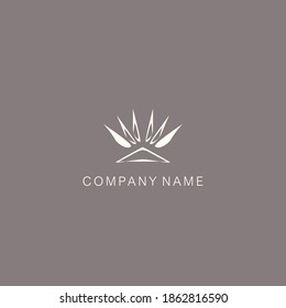Simple, minimalistic, stylized lotus logo, composed of several elements. Made with a curved contour line and spot.