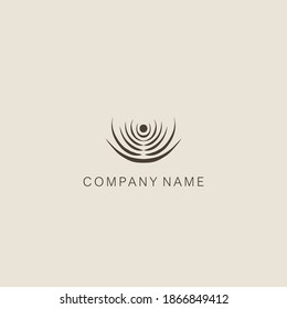 Un simple, minimalista, estilizado símbolo o logotipo de la flor de loto, compuesto por varios elementos. Hecho con una delgada línea y un punto.