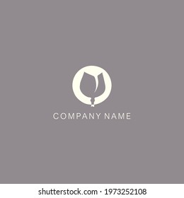 Simple, minimalistic, stylized tulip symbol or logo. Made with a spot in the form of a circle. Vector illustration