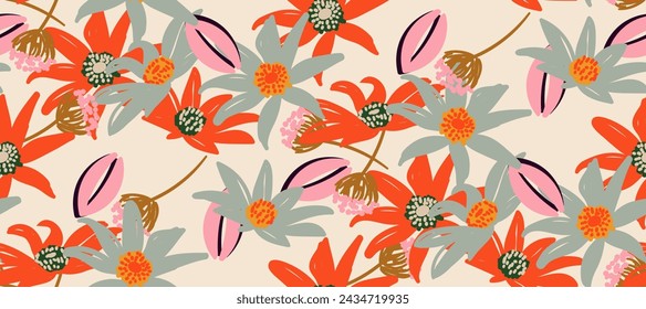 Simple minimalistic summer tropical floral seamless pattern