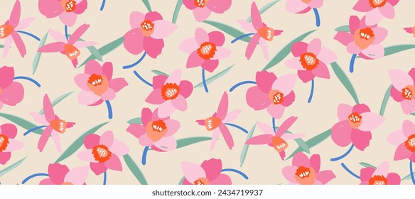 Simple minimalistic summer tropical floral seamless pattern