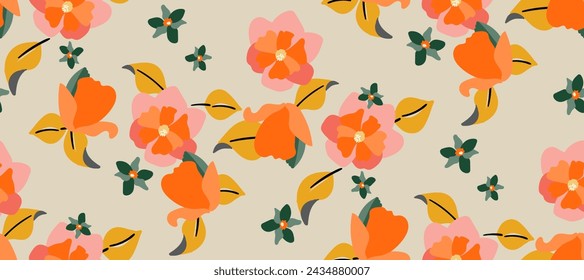 Simple minimalistic summer tropical floral seamless pattern