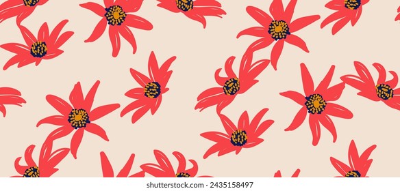 Simple minimalistic summer tropical floral seamless pattern
