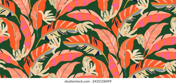 Simple minimalistic summer tropical floral seamless pattern