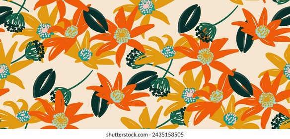 Simple minimalistic summer tropical floral seamless pattern