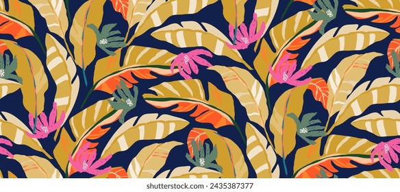 Simple minimalistic summer tropical floral seamless pattern