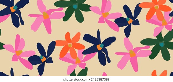 Simple minimalistic summer tropical floral seamless pattern