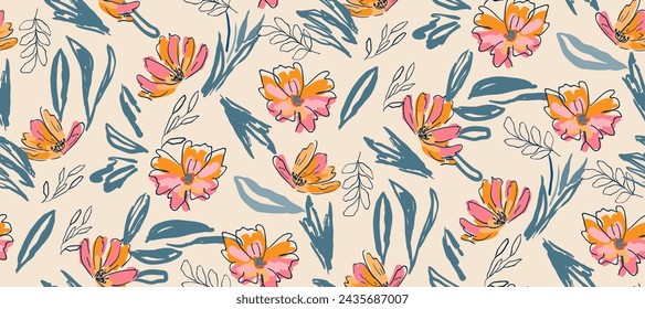 Simple minimalistic summer tropical floral seamless pattern