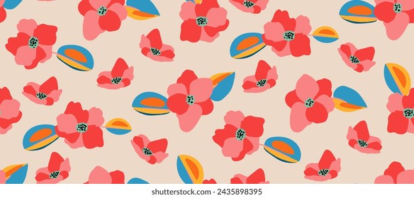 Simple minimalistic summer tropical floral seamless pattern