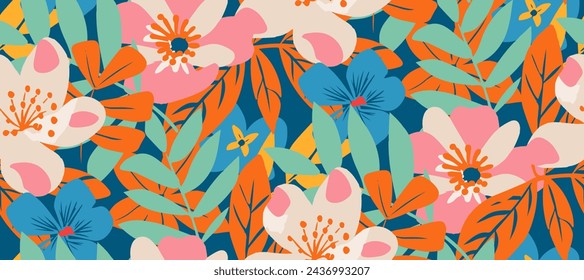 Simple minimalistic summer tropical floral seamless pattern