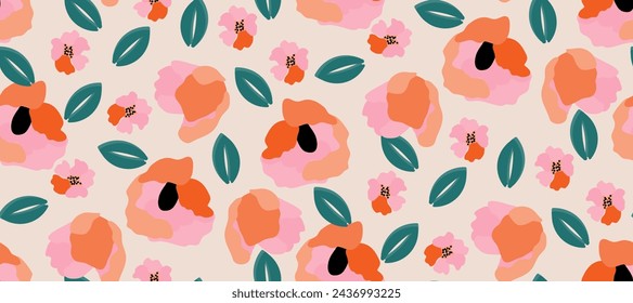 Simple minimalistic summer tropical floral seamless pattern