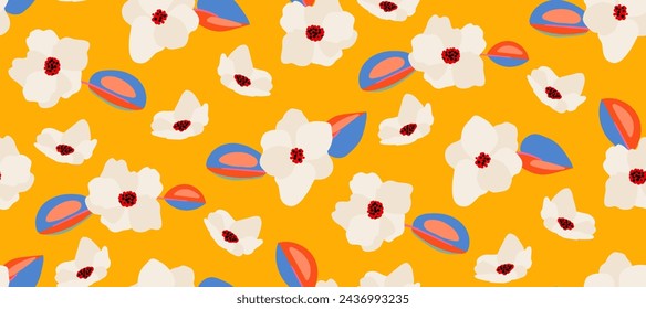 Simple minimalistic summer tropical floral seamless pattern