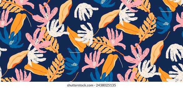 Simple minimalistic summer tropical floral seamless pattern