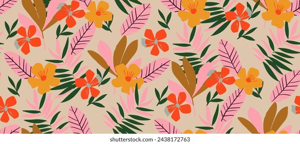 Simple minimalistic summer tropical floral seamless pattern