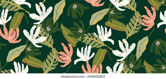 Simple minimalistic summer tropical floral seamless pattern