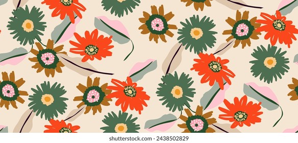 Simple minimalistic summer tropical floral seamless pattern