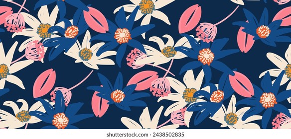 Simple minimalistic summer tropical floral seamless pattern