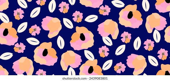 Simple minimalistic summer tropical floral seamless pattern