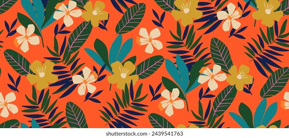 Simple minimalistic summer tropical floral seamless pattern