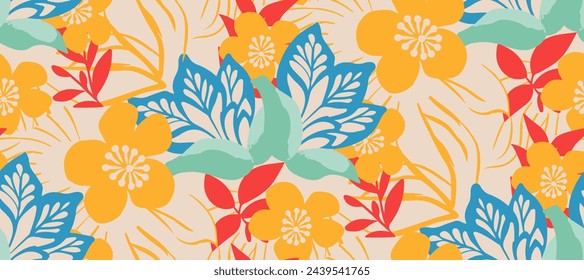 Simple minimalistic summer tropical floral seamless pattern