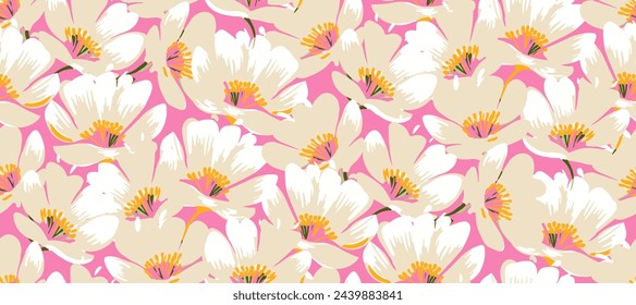 Simple minimalistic summer tropical floral seamless pattern