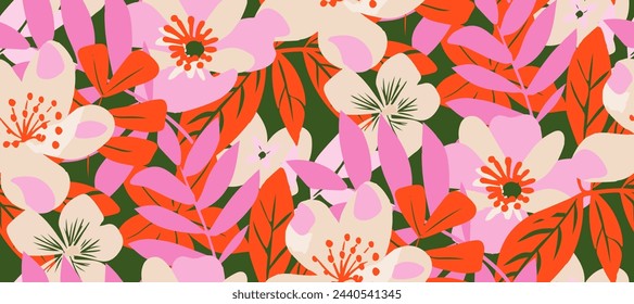 Simple minimalistic summer tropical floral seamless pattern