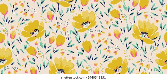 Simple minimalistic summer tropical floral seamless pattern
