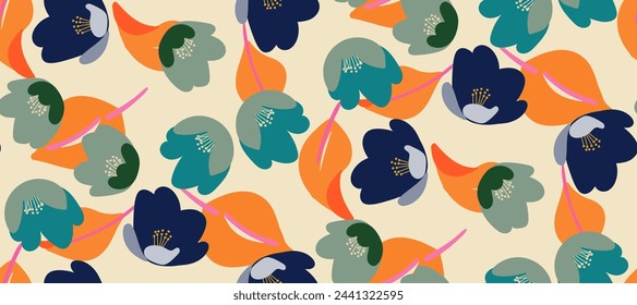 Simple minimalistic summer tropical floral seamless pattern