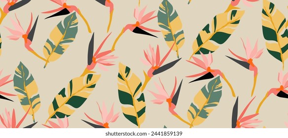 Simple minimalistic summer tropical floral seamless pattern