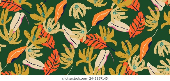 Simple minimalistic summer tropical floral seamless pattern