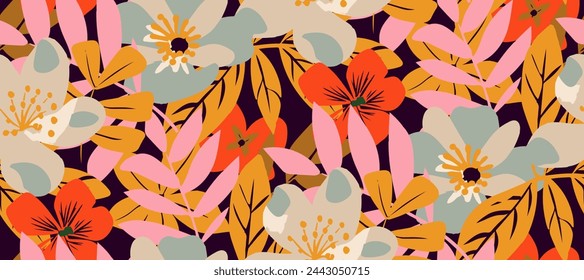 Simple minimalistic summer tropical floral seamless pattern