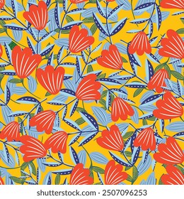 Simple minimalistic summer tropical floral seamless pattern