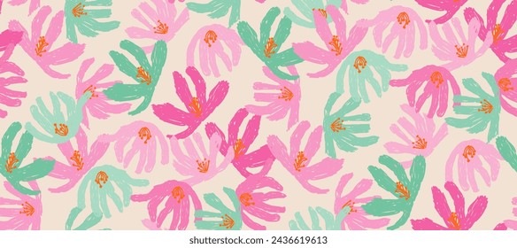 Simple minimalista de verano tropical Moderno floral con estampado de flores. Patrón sin costuras. Estilo dibujado a mano.
