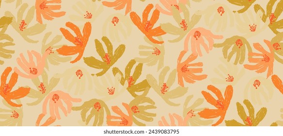 Simple minimalistic summer tropical Modern floral with flowers print. Seamless pattern. Hand drawn style.