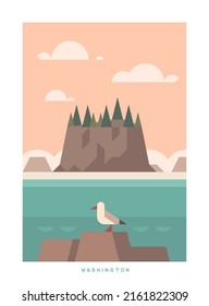 Simple minimalistic travel vector poster . National parks of the USA and landmarks. Road trip. Washington.
