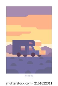 Simple minimalistic travel vector poster . National parks of the USA and landmarks. Road trip. Nevada.