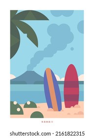 Simple minimalistic travel vector poster . National parks of the USA and landmarks. Road trip.  Hawaii.