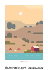 Simple minimalistic travel vector poster . National parks of the USA and landmarks. Road trip. Indiana.