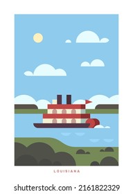 Simple minimalistic travel vector poster . National parks of the USA and landmarks. Road trip. Louisiana.